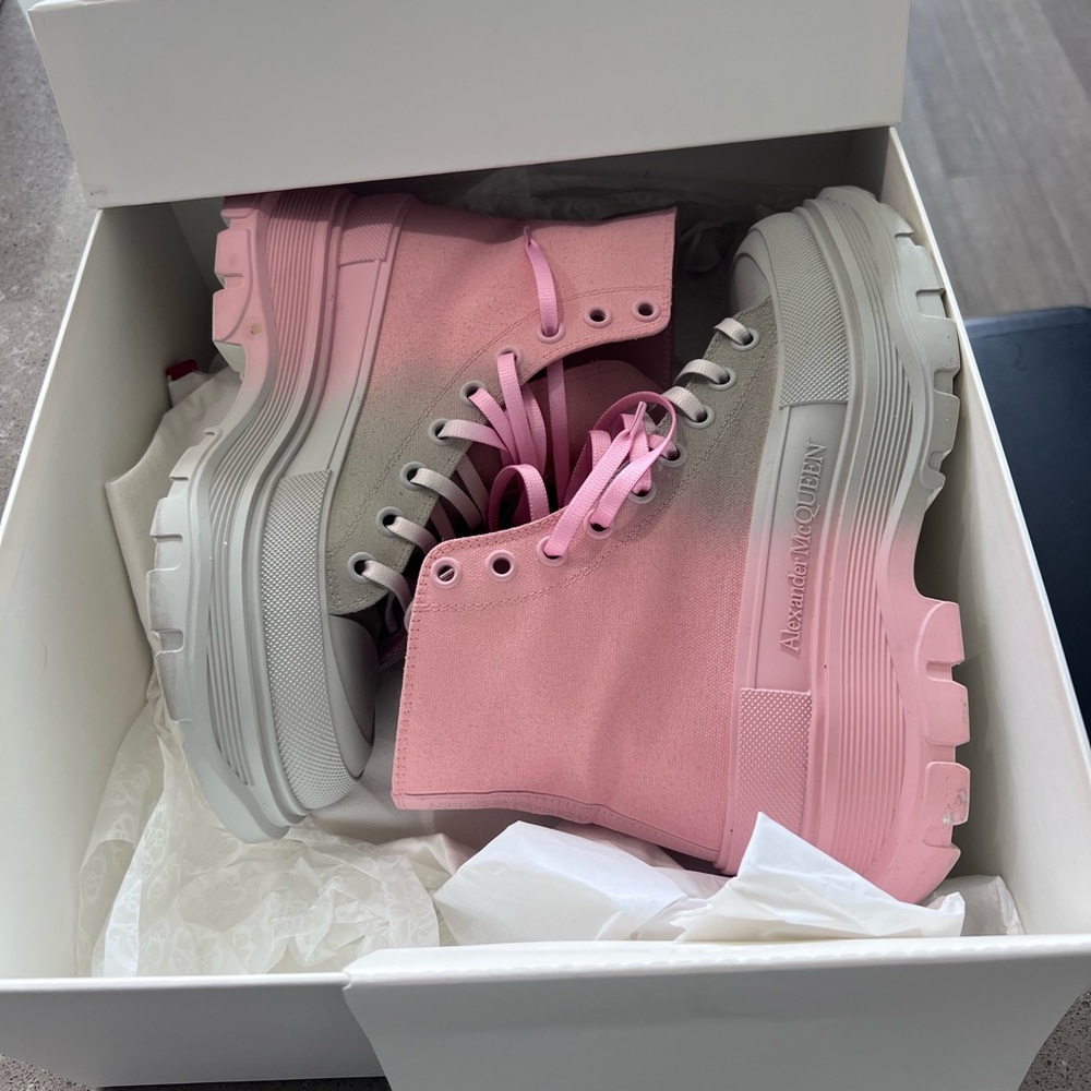 Authentic Alexander McQueen Pink and Gray Platform Sneakers